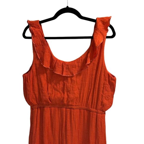 Luxology Size L Sleeveless Asymmetrical Hem Dress Orange Buttons Elastic Waist - Picture 8 of 15
